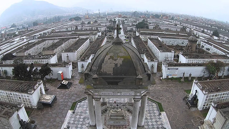 Vista aérea do Cemitério Presbítero Maestro em Lima